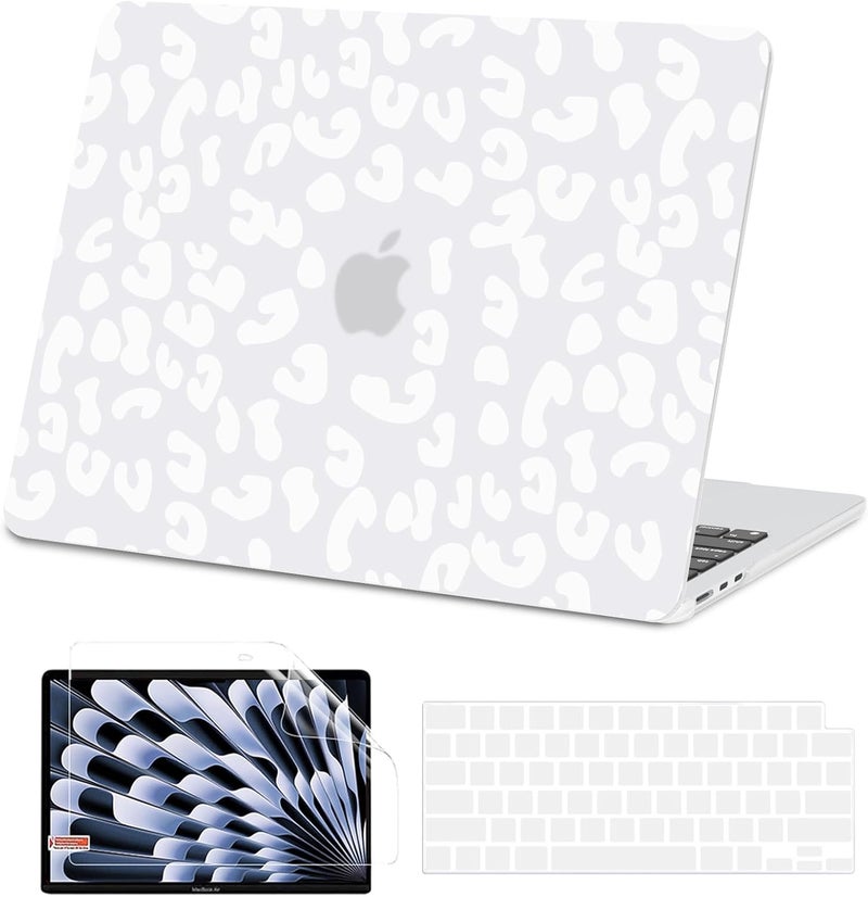 AKIT Compatible with MacBook Air 13 inch Case 2026 2025 2024-2022 M4 M3 M2 A3240 A3113 A2681, Unique Hard Shell Laptop Case+Screen Protector+Keyboard Cover for MacBook Air 13.6 inch, White Leopard - Image 1